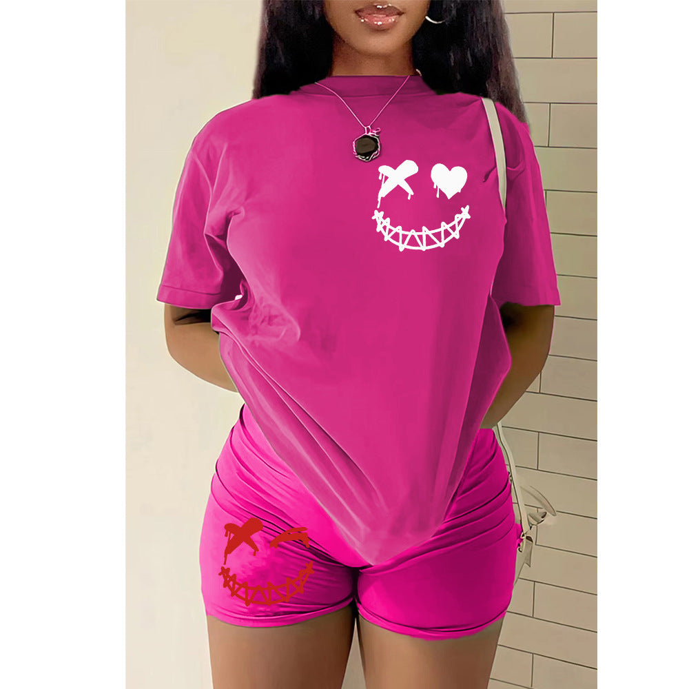 flowersverse Plus Size Women's T-Shirt Shorts Set Tracksuit Two-Piece