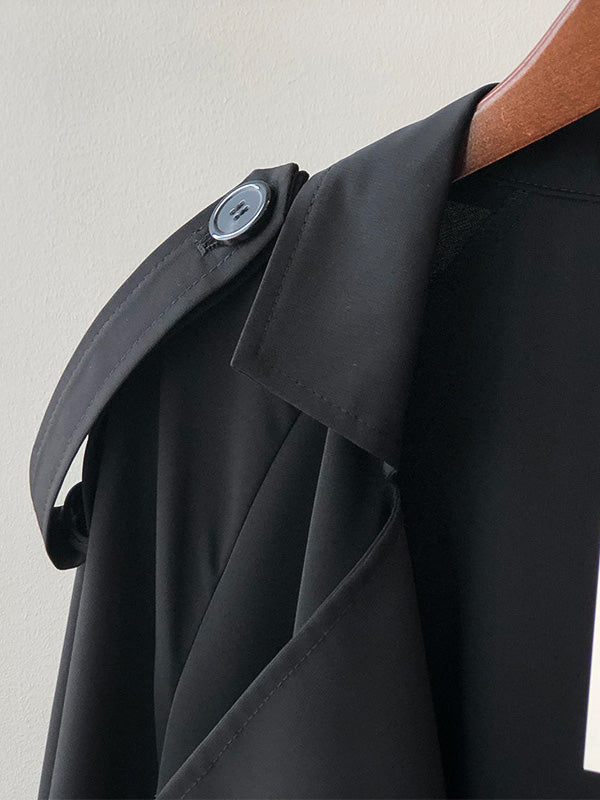 flowersverse Khaki&Black Vintage Notched Collar Thin Trench Coat