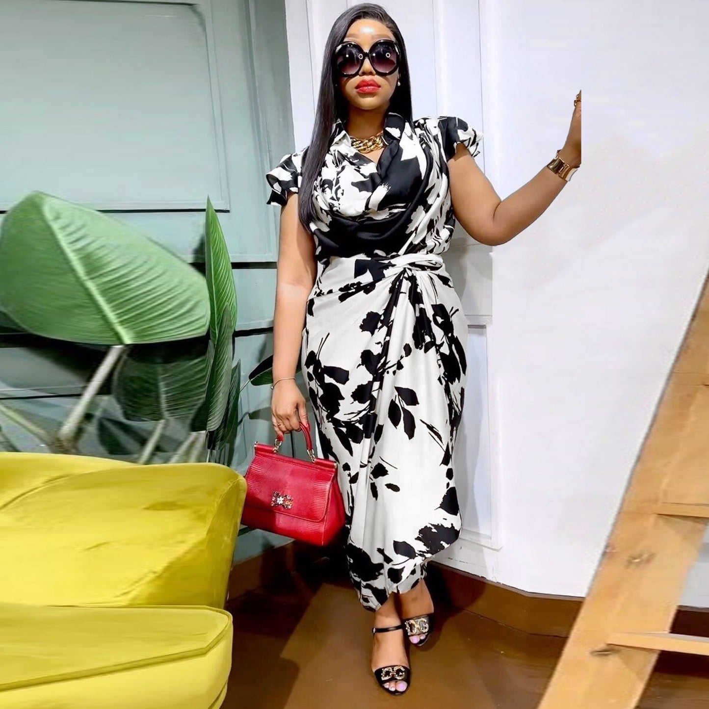 flowersverse Sexy Printed Lace-Up Loose Plus Size Two-Piece Skirt Set