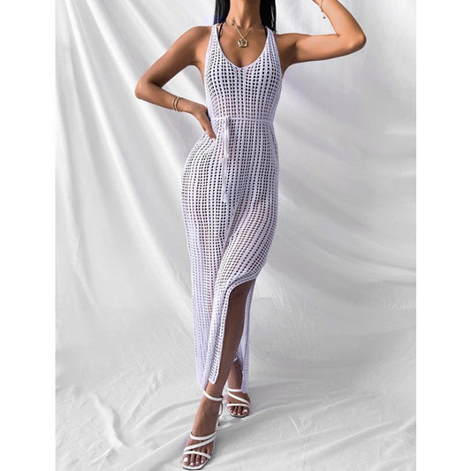 flowersverse New Beach Casual Solid Color Knitted Camisole Dress Women