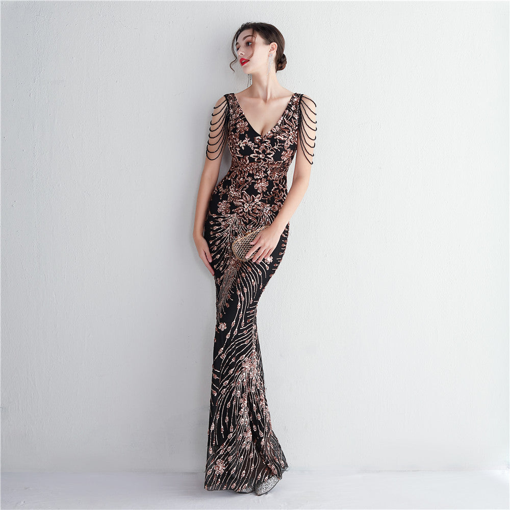 flowersverse Elegant Long Sequins Plus Size Beauty Formal Party Evening Dress