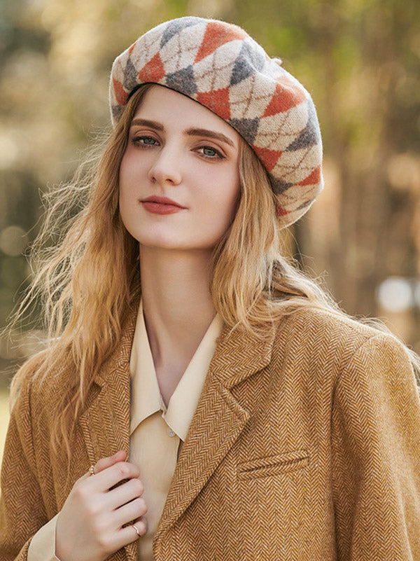 flowersverse Vintage Wool Contrast Color Beret Hat
