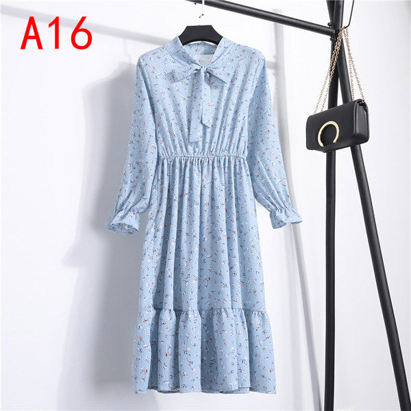flowersverse Women's Round Neck Summer Dot Floral Chiffon Dress