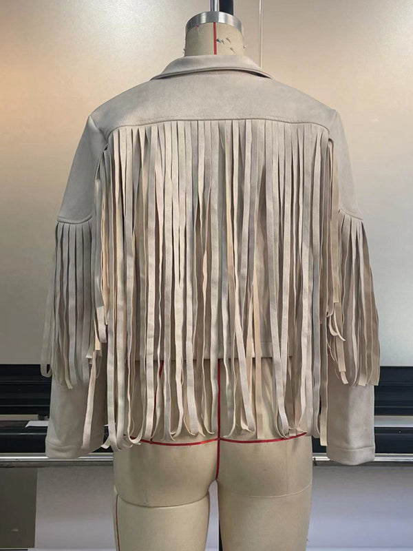 flowersverse Solid Color Split-Joint Tasseled Long Sleeves Notched Collar Jackets