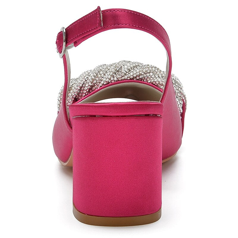 flowersverse Women's Wedding Shoes Formal Shoes Dress Shoes Sexy Shoes Wedding Party Wedding Heels Wedding Sandals Bridal Shoes Summer Rhinestone Chunky Heel Slingback Heel Pointed Toe Casual Satin Buckle Solid