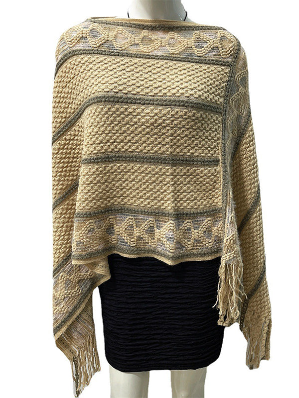 flowersverse Asymmetric Tasseled Loose V-Neck Shawl&Cloak Cape