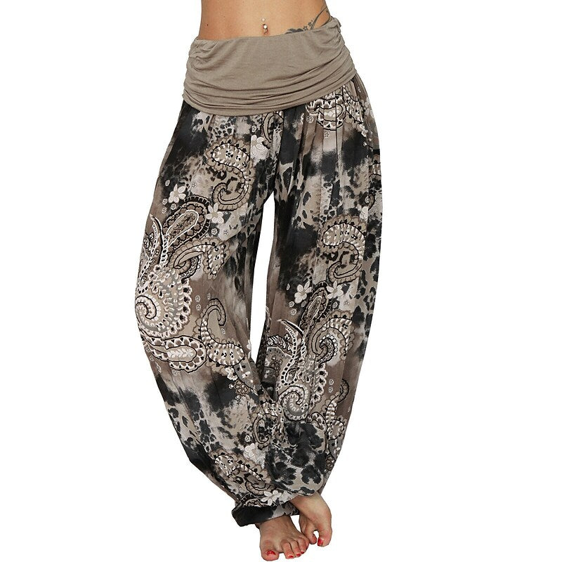 flowersverse Women‘s Yoga Harem Pants Quick Dry Yoga Gym Workout Pilates Pants Bloomers Bottoms Boho Green / Black Army Green Khaki Plus Size Sports Activewear Loose / Athletic / Casual / Athleisure