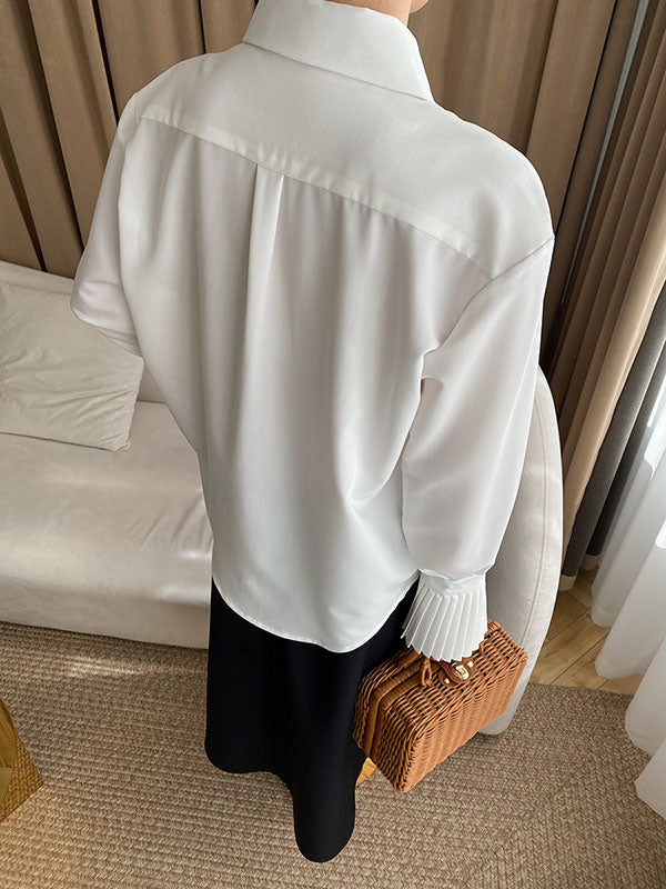 flowersverse Solid Color Flared Sleeves Lapel Blouses&Shirts Tops
