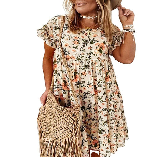 flowersverse Floral Print Short-sleeved Loose Dress