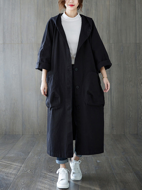 flowersverse Original Solid Hooded Trench Coats