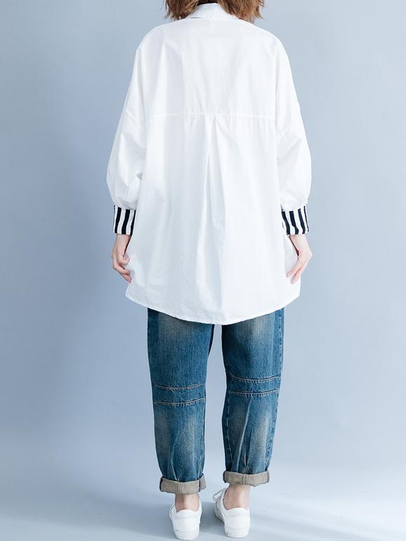 flowersverse Stripe Split-joint White Shirt