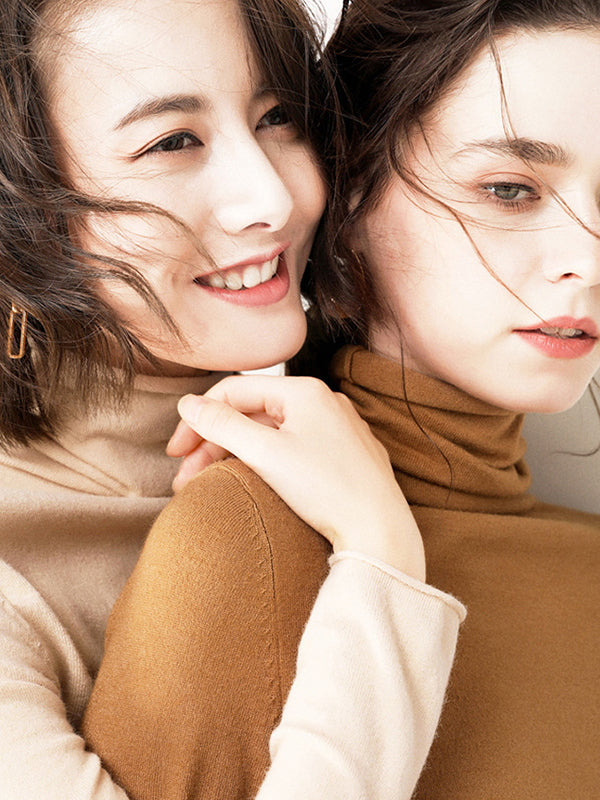 flowersverse Casual Skinny Long Sleeves Solid Color Heaps Collar Sweater Tops Pullovers