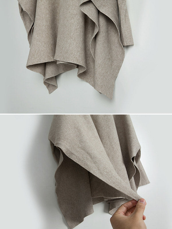 flowersverse Simple Loose Solid Color High-Neck Batwing Sleeves Sweater