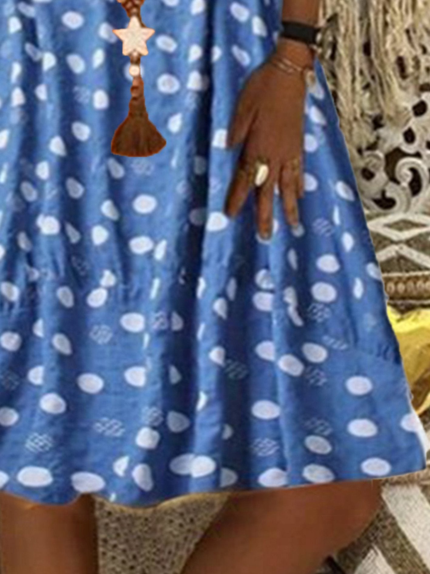 flowersverse Plus Size Vintage Boho Holiday Short Sleeve Casual Casual Polka Dots Weaving Dress