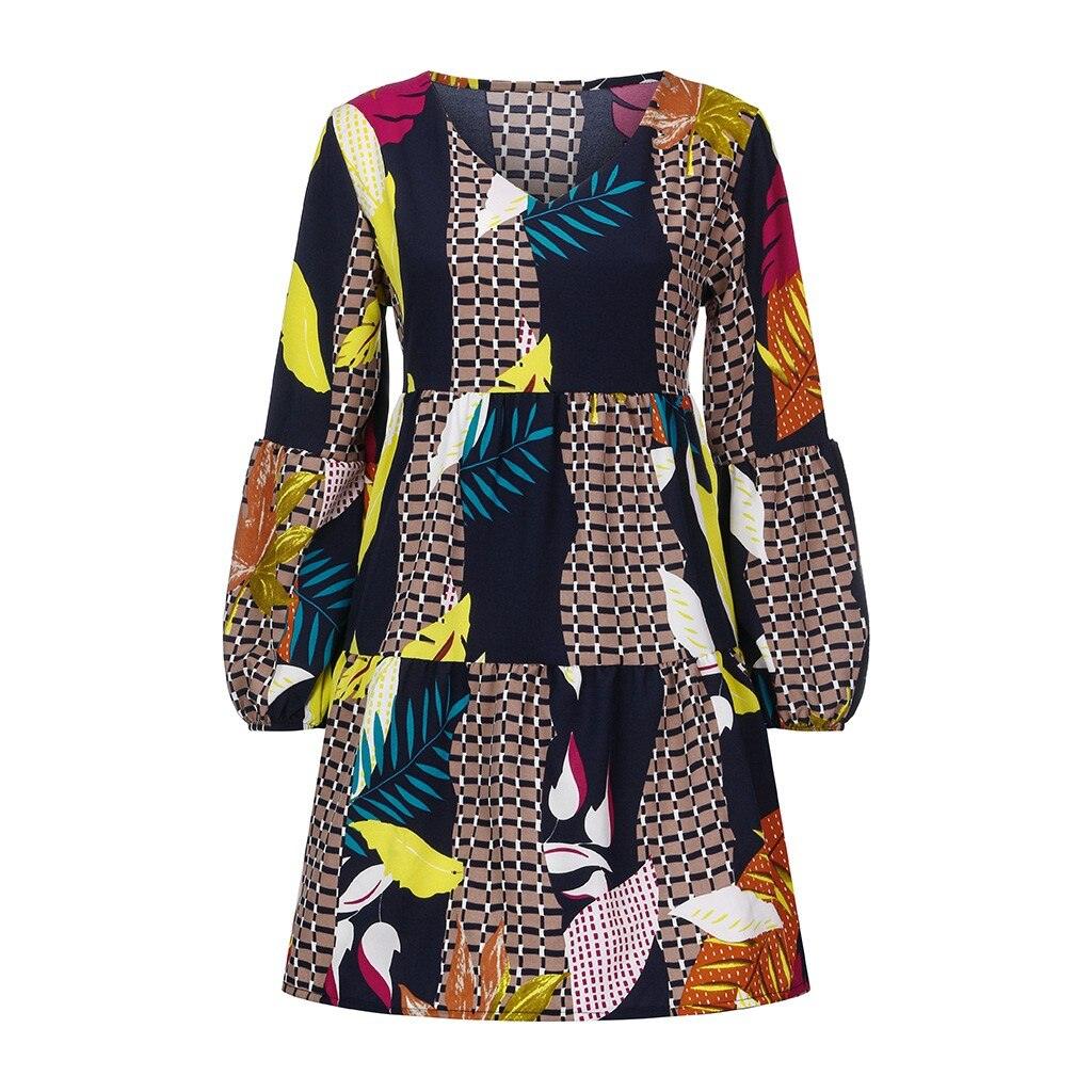 flowersverse Fashion Womens Long Sleeve Dress Maple Leaf Printed Swing Loose Comfy Casual Dress A-line Fashion Dress#D3