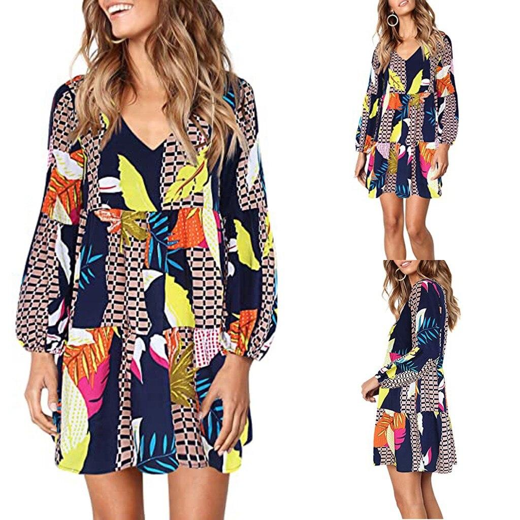 flowersverse Fashion Womens Long Sleeve Dress Maple Leaf Printed Swing Loose Comfy Casual Dress A-line Fashion Dress#D3