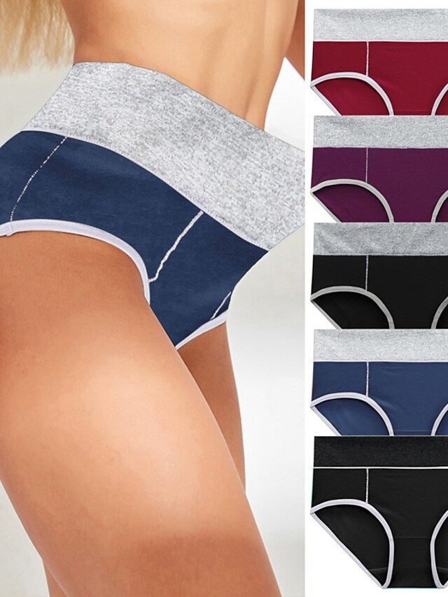 flowersverse Women's Plus Size Basic Vacation Pure Color Shaping Panty Stretchy High Waist Cotton 5 Pieces Green M