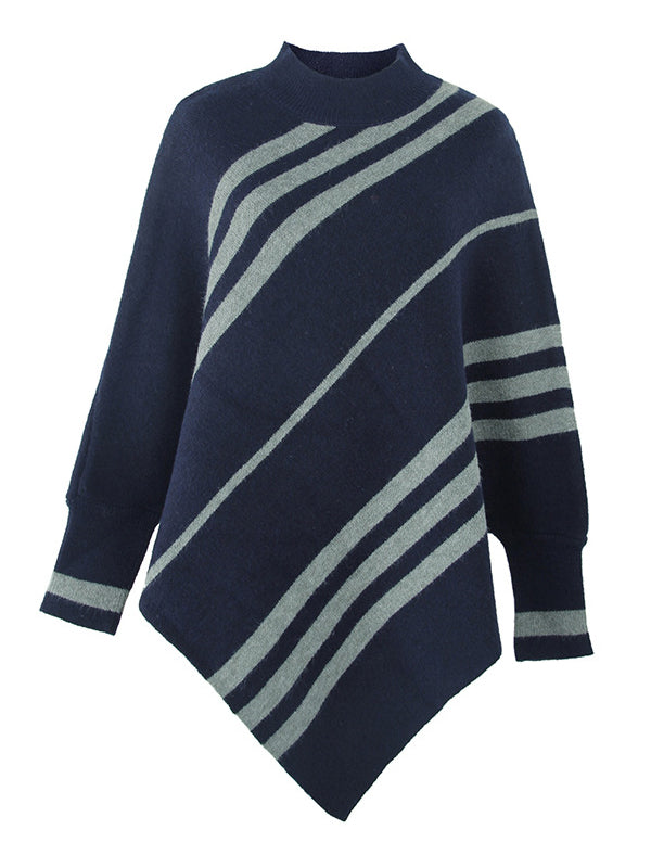 flowersverse Loose Irregularity Striped High-Neck Cape Sweater
