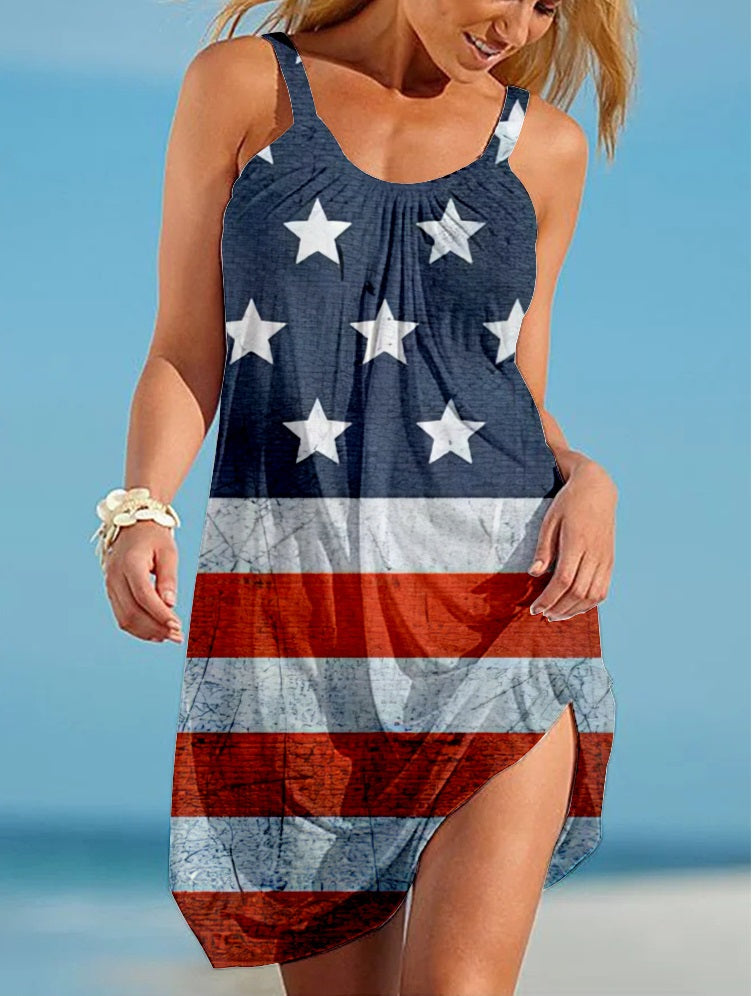 flowersverse Casual Shift Star Sleeveless Knitting Dress