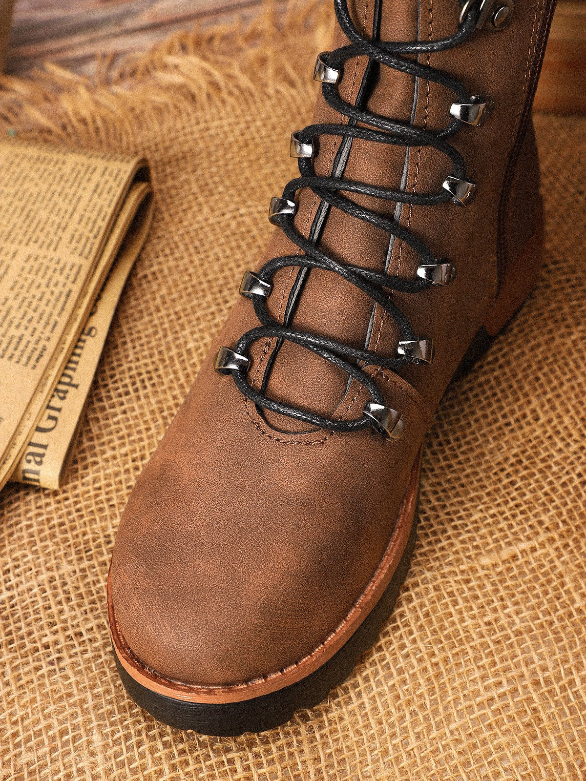 flowersverse Retro Suede Zipper Martin Combat Boots