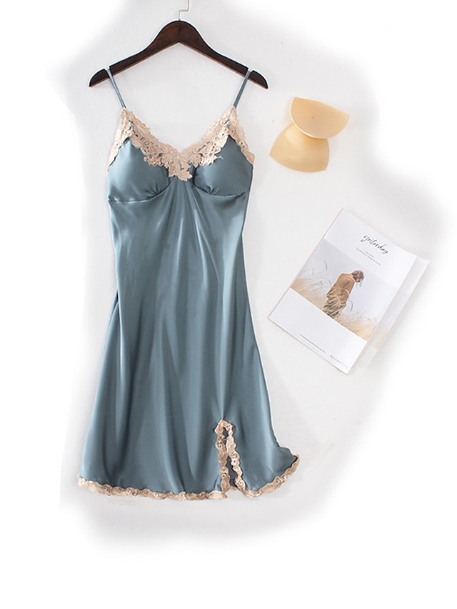 flowersverse Women's Satin Dress Sheath Dress Mini Dress Polyester Elegant Sexy Lace Backless Solid Colored Strap Party Lounge Pearl Black Summer Spring M L XL XXL