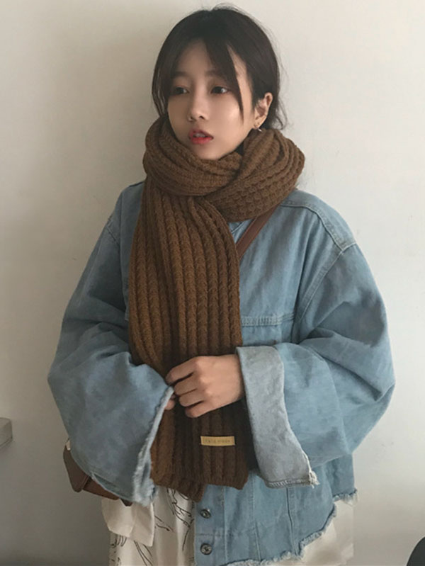 flowersverse Stylish Solid Color Simple Warm Knitted Scarf
