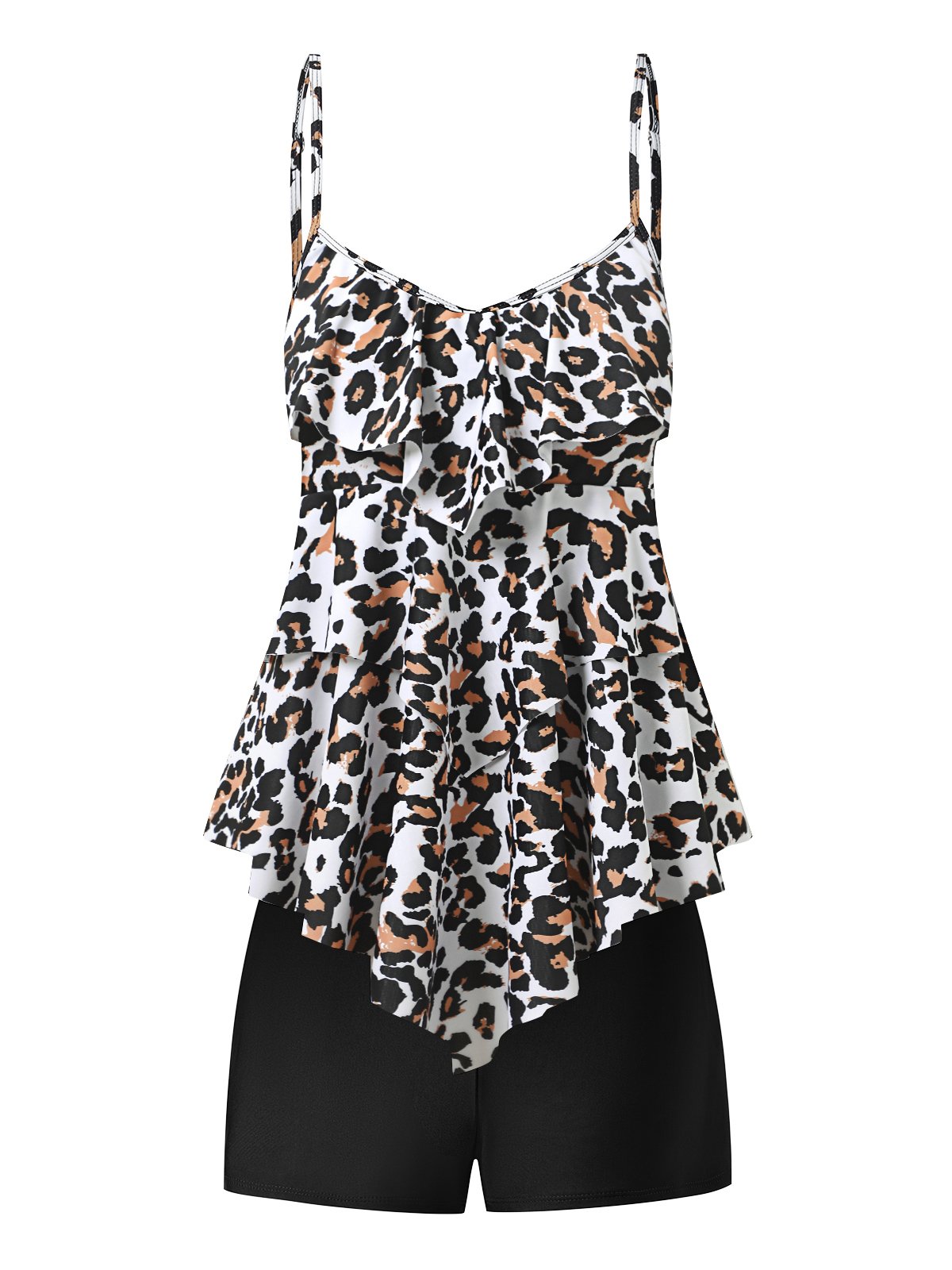 flowersverse Vacation Leopard Printing Scoop Neck Tankinis Two-Piece Set