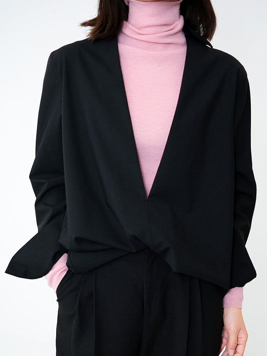 flowersverse Solid Color Long Sleeves Loose Deep V-Neck Blouses&Shirts Tops