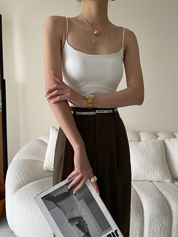 flowersverse Adjustable Solid Color Skinny Spaghetti-Neck Vest Top