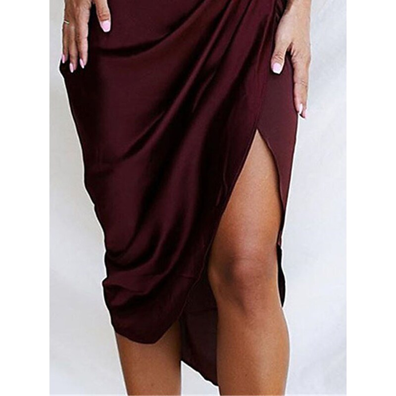 flowersverse Women's Semi Formal Dress Party Dress Satin Dress Sheath Dress Midi Dress Wine Sleeveless Pure Color Backless Winter Fall Spring Spaghetti Strap Fashion Party Slim S M L