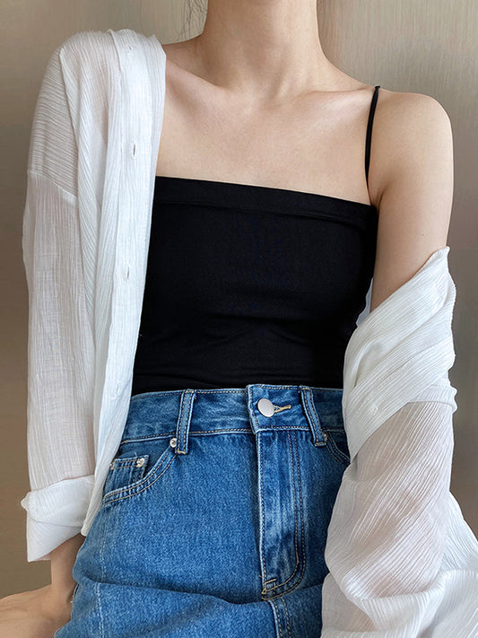 flowersverse Simple Casual Solid Color Spaghetti-Neck Vest Top