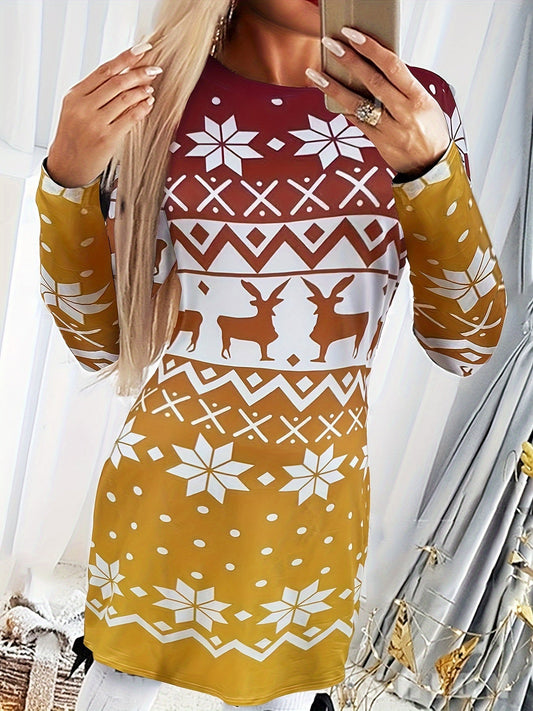 flowersverse Christmas Deer Print Bodycon Dress DF2041