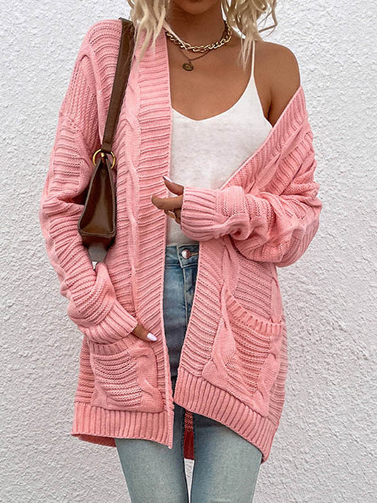 flowersverse 10 Colors Vintage Loose Jacquard Solid Color Cardigan