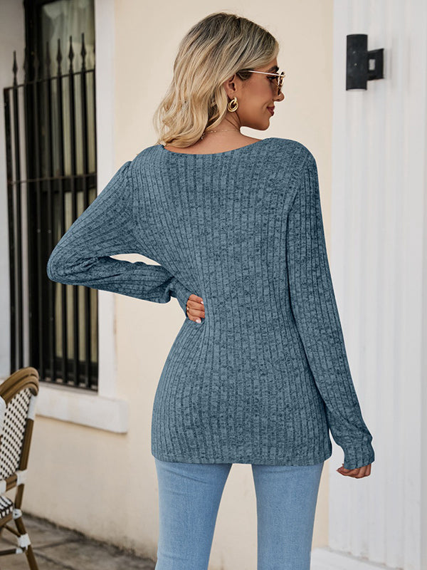 flowersverse Casual Long Sleeves Skinny Solid Color Square-Neck Sweater Tops
