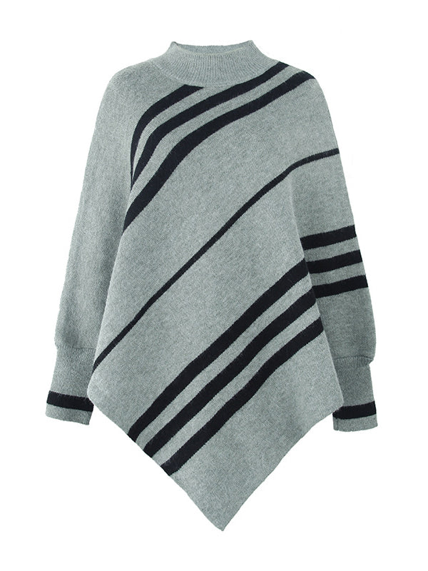 flowersverse Loose Irregularity Striped High-Neck Cape Sweater