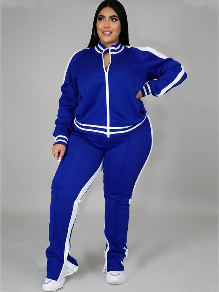 flowersverse Plus Size Cold Shoulder Jacket+Pants Sets