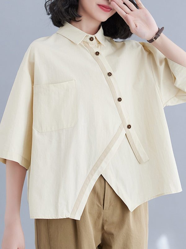 flowersverse Half Sleeves Irregular clipping Lapel Blouses&shirts Tops