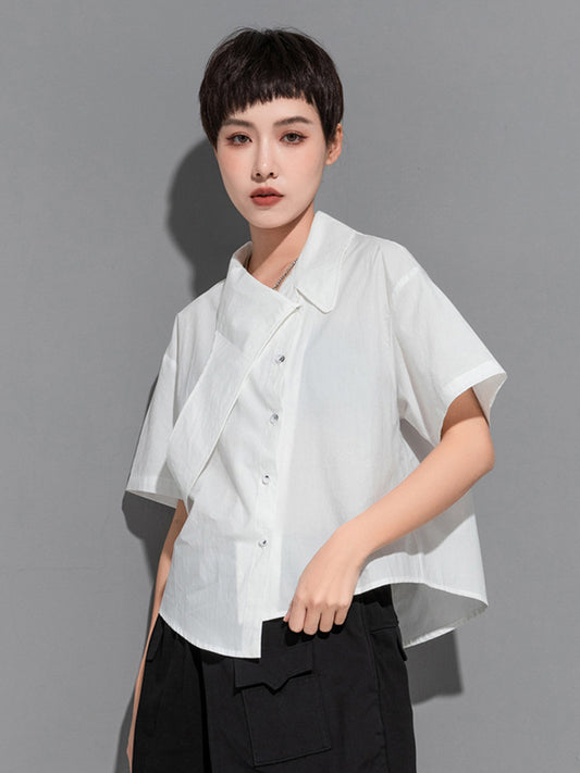 flowersverse Stylish BF Asymmetric Lapel Blouse