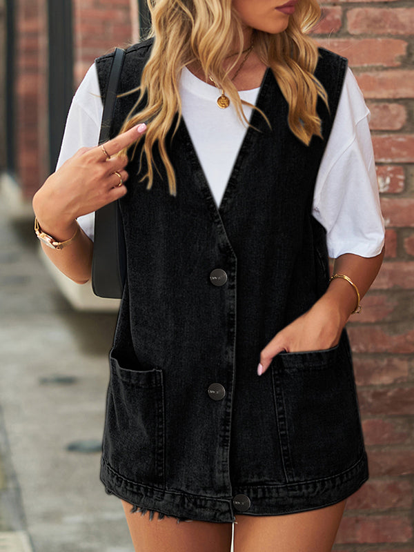 flowersverse Split-Joint Loose Sleeveless V-Neck Vest Top