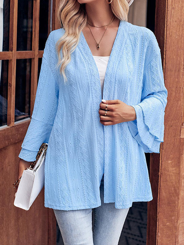 flowersverse Solid Color Flared Sleeves Long Sleeves Collarless Outerwear