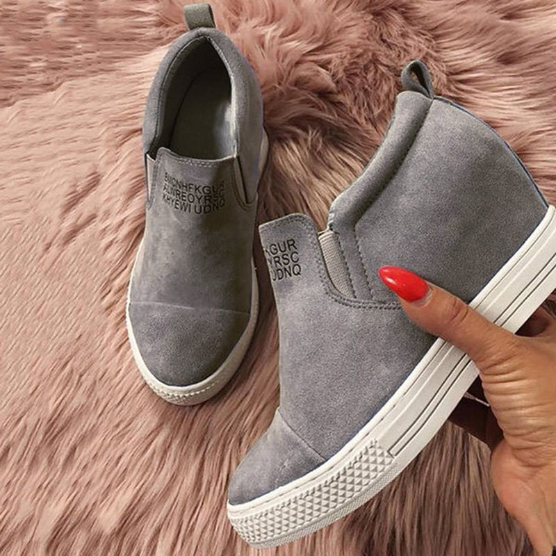flowersverse Women Faux Suede Wedge heel Sneakers Slip on Breathable Shoes