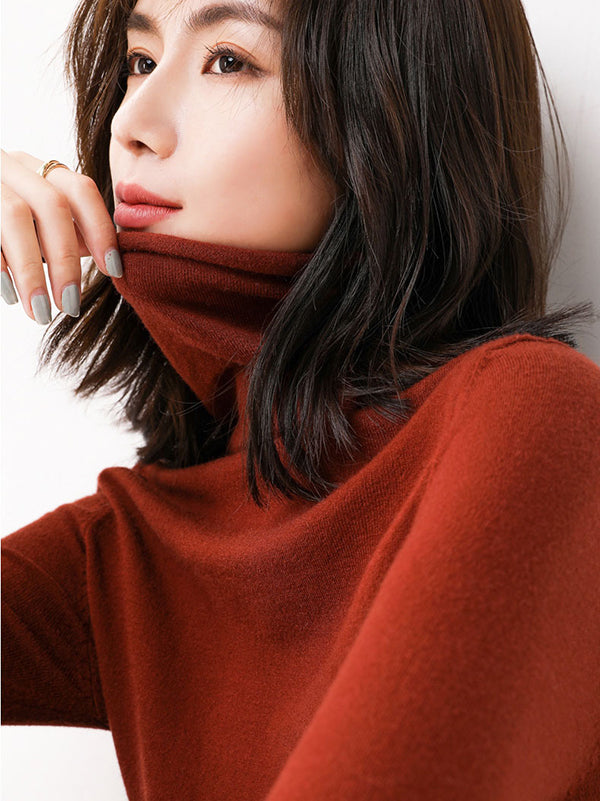 flowersverse Casual Skinny Long Sleeves Solid Color Heaps Collar Sweater Tops Pullovers