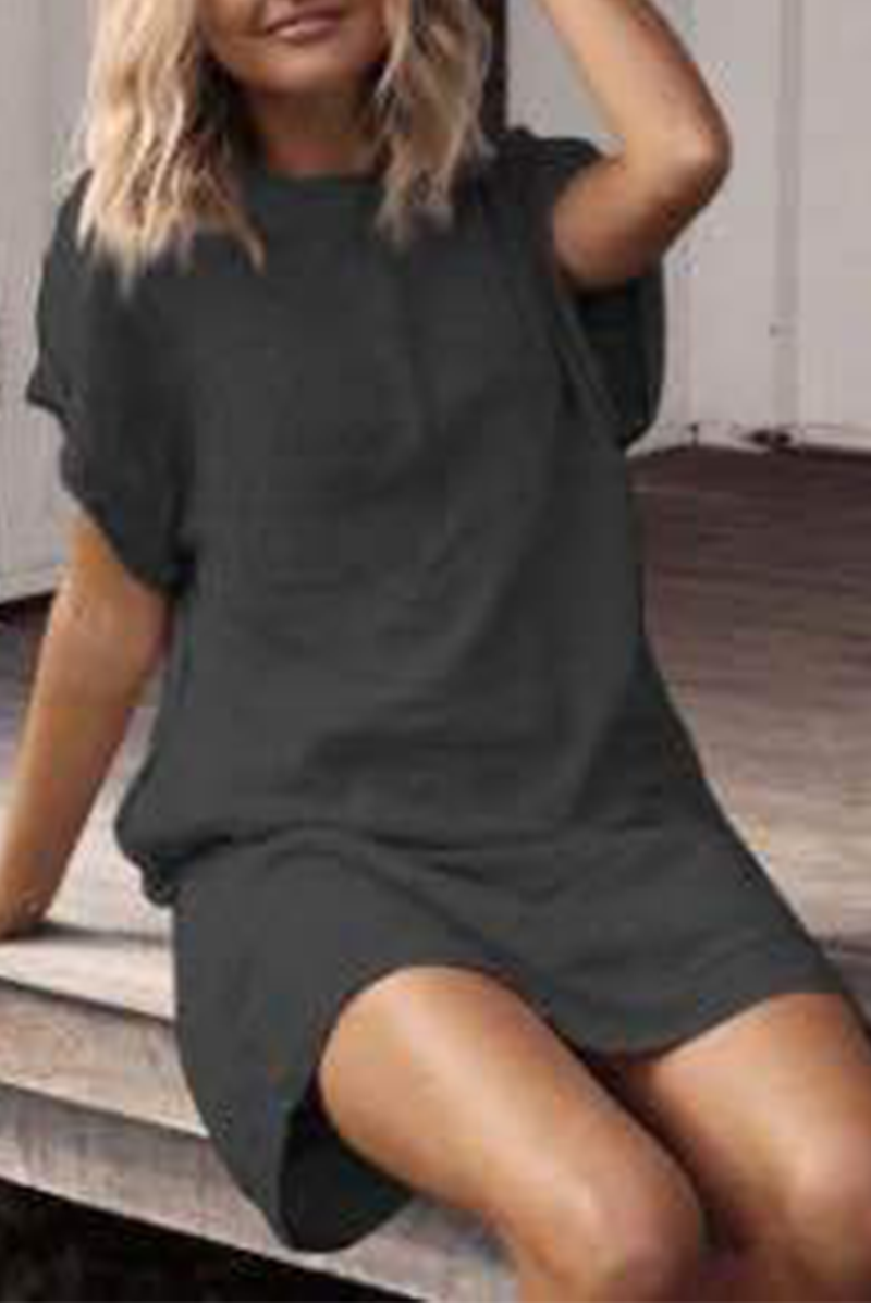 flowersverse Casual Solid Basic O Neck Short Dresses(9 Colors)