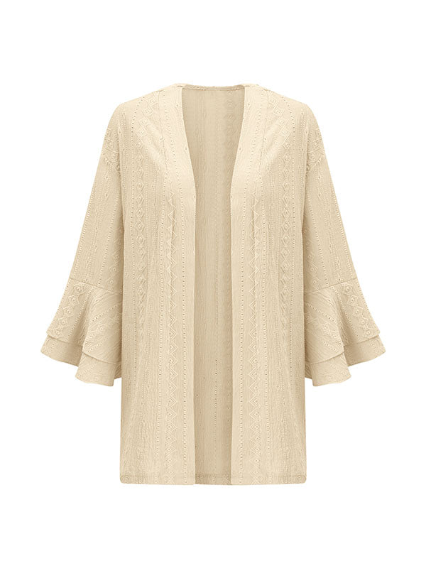 flowersverse Solid Color Flared Sleeves Long Sleeves Collarless Outerwear