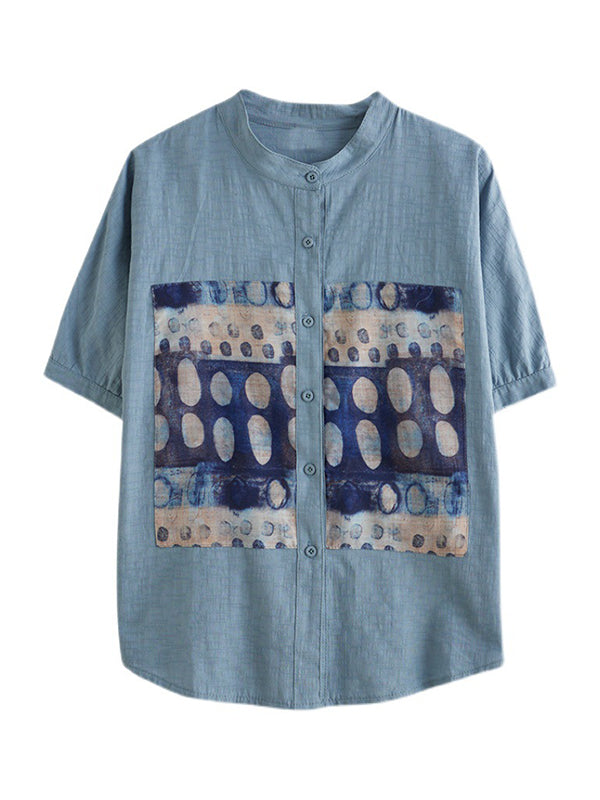 flowersverse Artistic Retro Loose Applique Printed Blouse