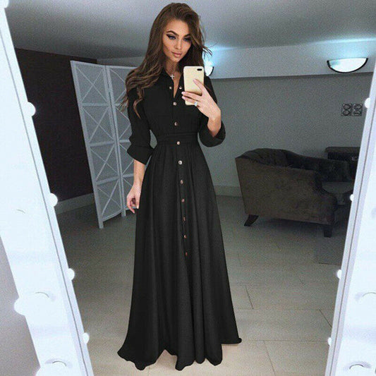 flowersverse Women Summer Shirt Style Maxi Dress Long Sleeve Casual Loose High Street Dress Ladies Clothing Plus Size S-3XL