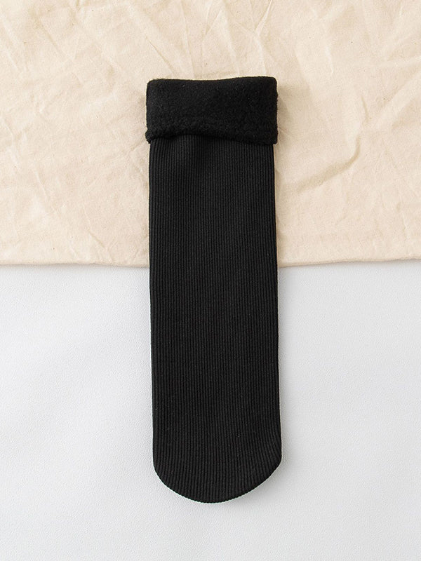 flowersverse Simple Velvet Keep Warm Solid Color Socks Accessories