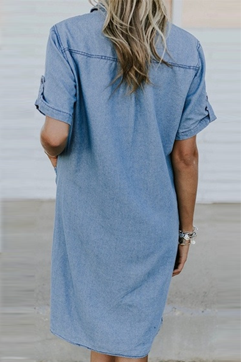 flowersverse Casual Pocket Buckle Turndown Collar Dresses