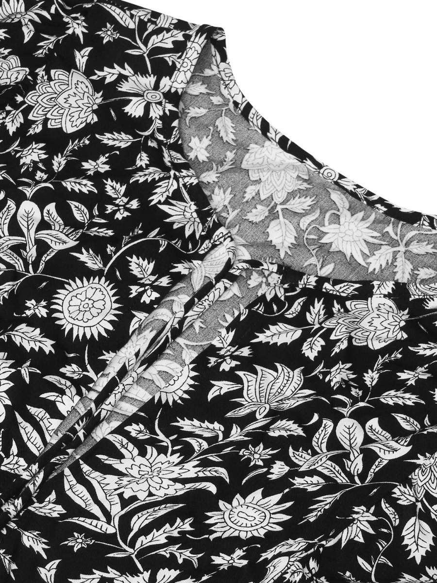 flowersverse ANDERSON FLORAL SHORT SLEEVE MINI DRESS - BLACK