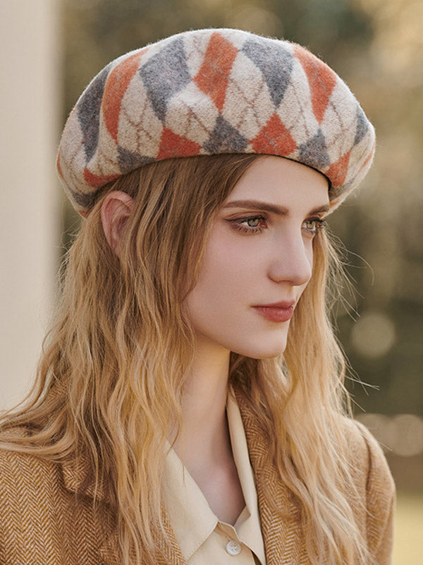 flowersverse Vintage Wool Contrast Color Beret Hat